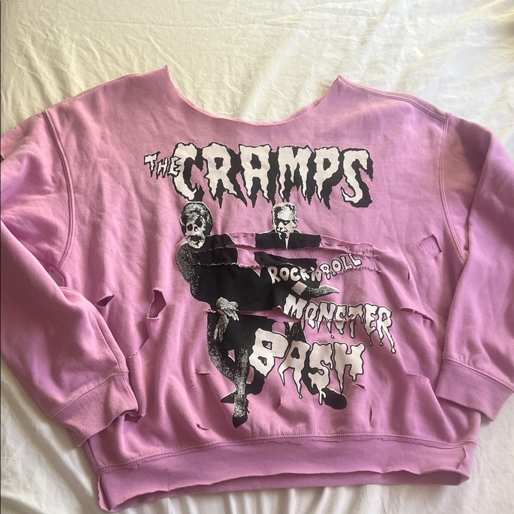 The cramps distressed off the shoulder sweatshirt